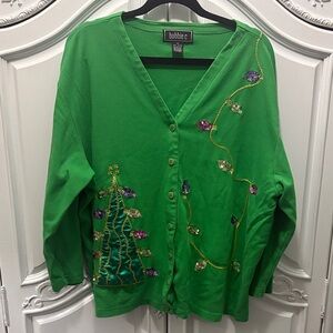 Christmas Green Bobbie C Holiday Cardigan -3X